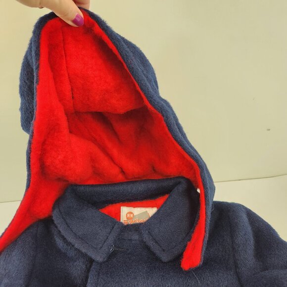 Vintage May May Kids Winter Coat Size 8 Detachable Hood Blue Red - Picture 3 of 11